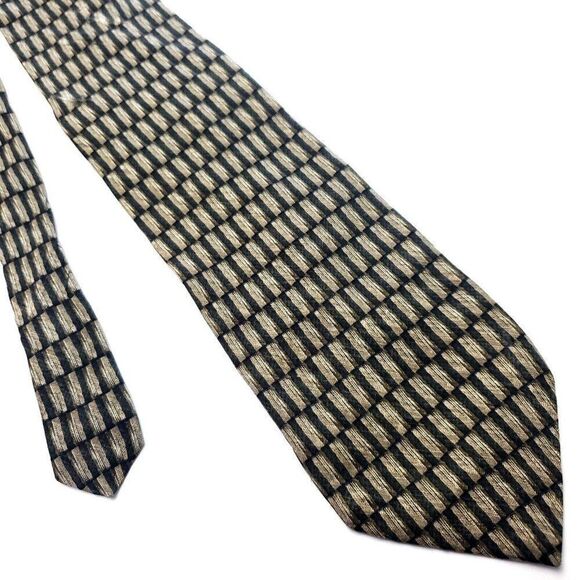 Haggar Collections Beige Silk Tie Woven Long Geometric‎ - Picture 1 of 6
